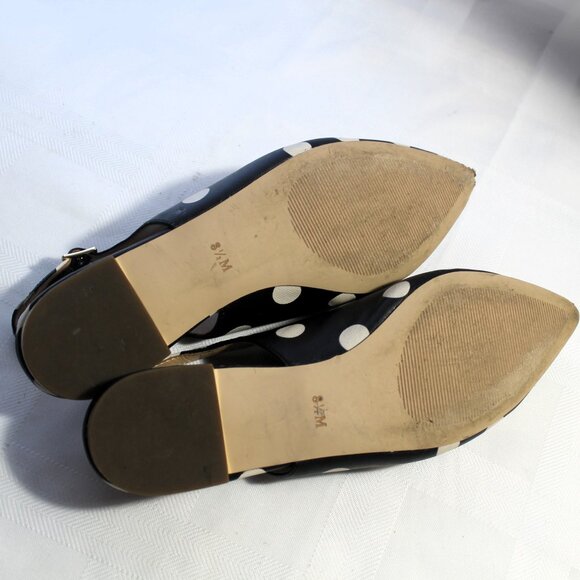 TALBOTS Poppy Slingback Flats Black & White Polka Dots Size 8.5M - Picture 7 of 10